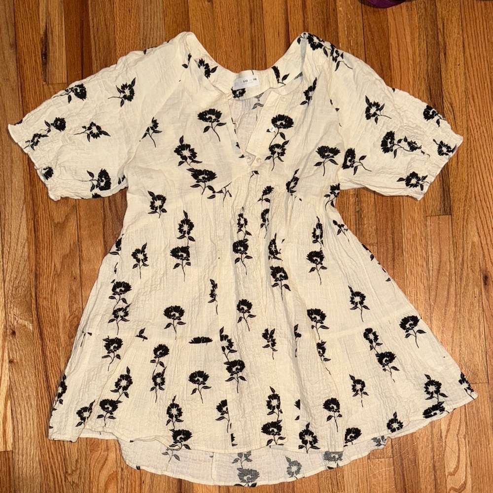 Zara Cream and Black Floral Kids Dress